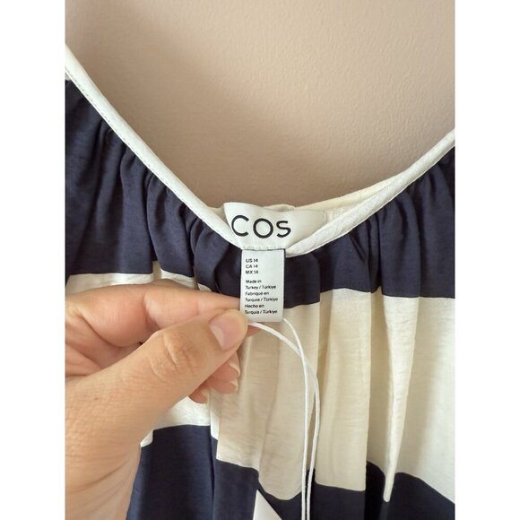 COS Gathered Strappy Striped Mini Flowy Babydoll Mini Dress Nautical NWT 14 - Picture 5 of 9